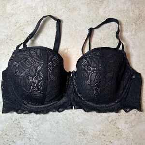 b.Tempted Wacoal Black Lace Bra 34C Floral Underwire Balconette Lined‎ Bow Mesh